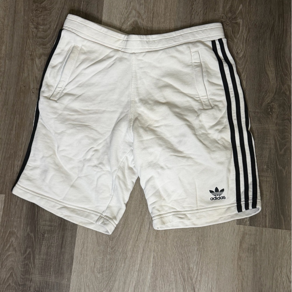 Adidas Men's White Shorts with Black Stripes